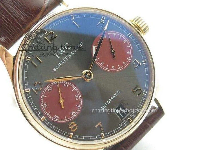 MIROTIME 0423 Portuguese Real PR IW500127 RG ZF 1:1 Best Edition Grey Red Dial On Brown Leather Strap A52010 V AllSeason 7331
